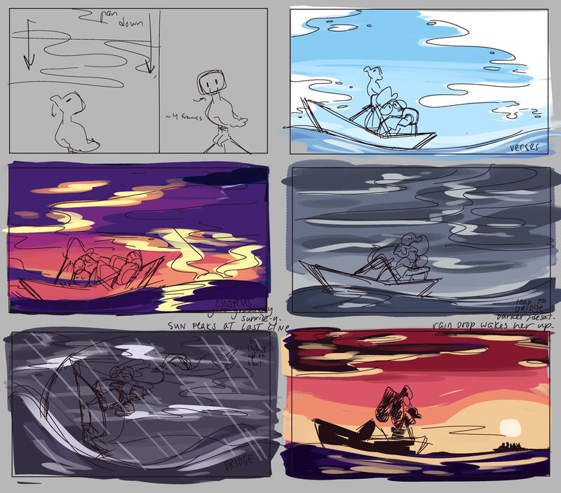 Storyboards for Albatross; includes the storm scene shown above