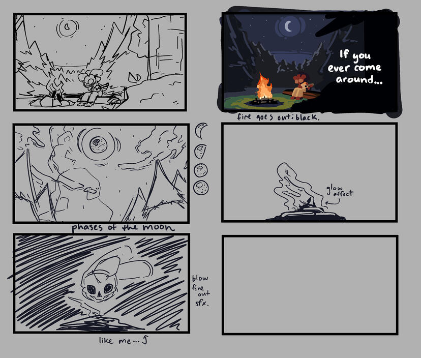 Color test and storyboards for "If You Ever Come Around" you can see the camping scene in the clips above.